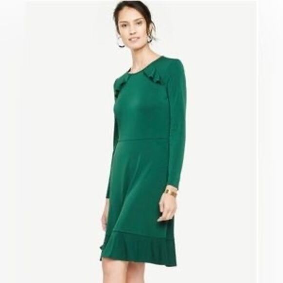Ann Taylor Emerald Green Long Sleeve Dress Size 2 Petite - Picture 1 of 8